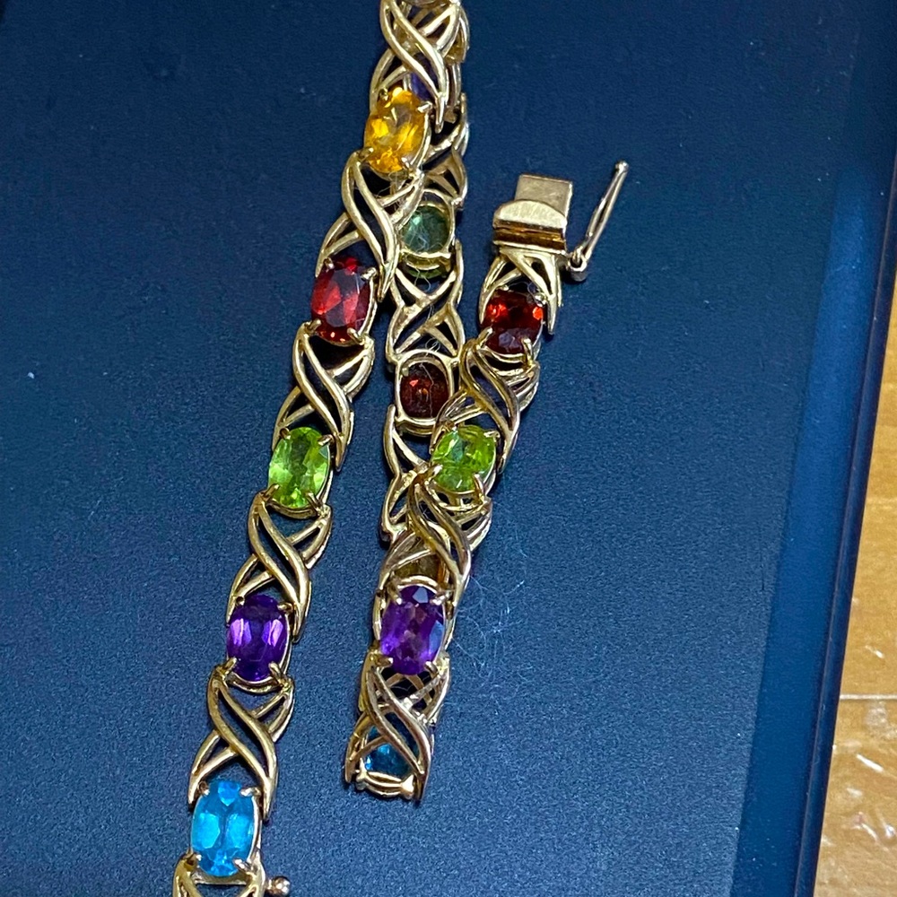 Solid 14k Gold Multi Gemstone Bracelet w/ Amethyst Citrine Topaz Peridot